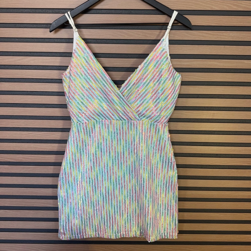 Storia Rainbow Sequin Mini Dress